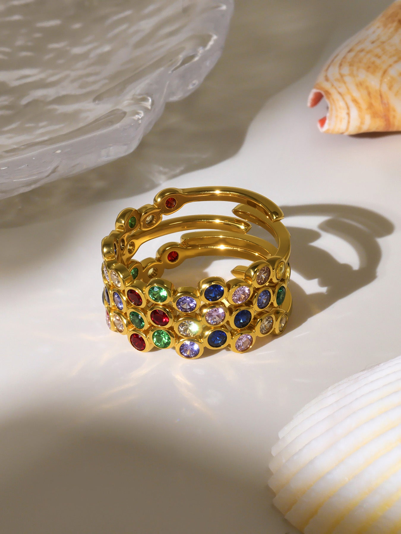 Planderful INS Style Color Zircon Ring For Women 18K Gold