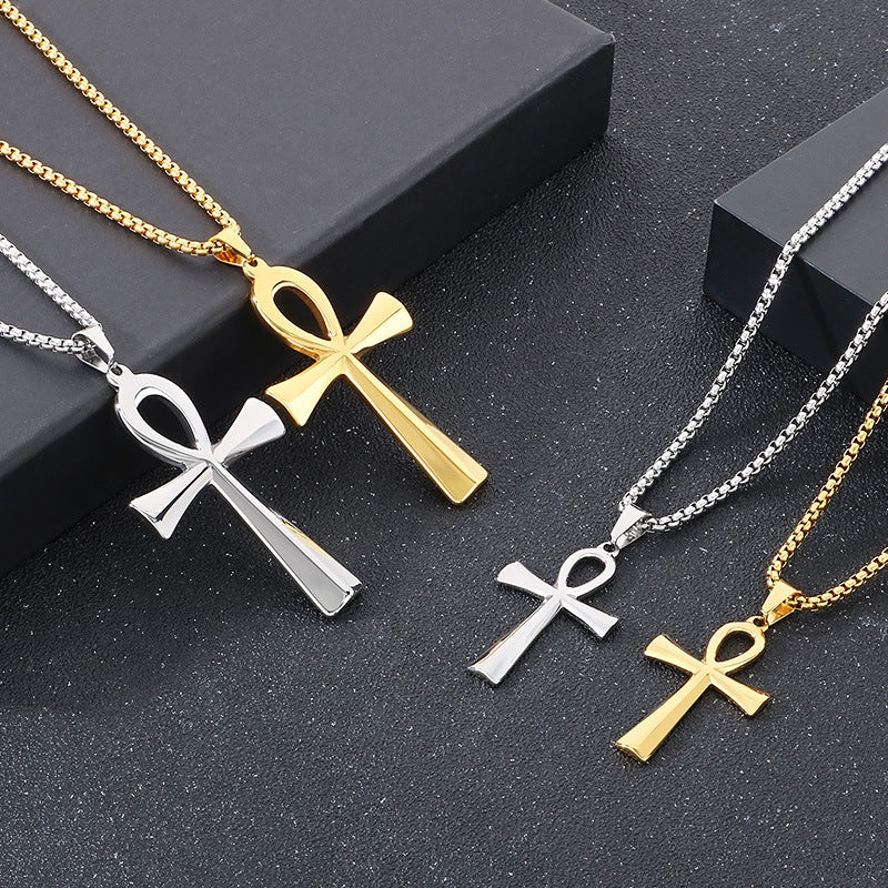 Planderful Anka Cross Necklace For Men Smooth Titanium