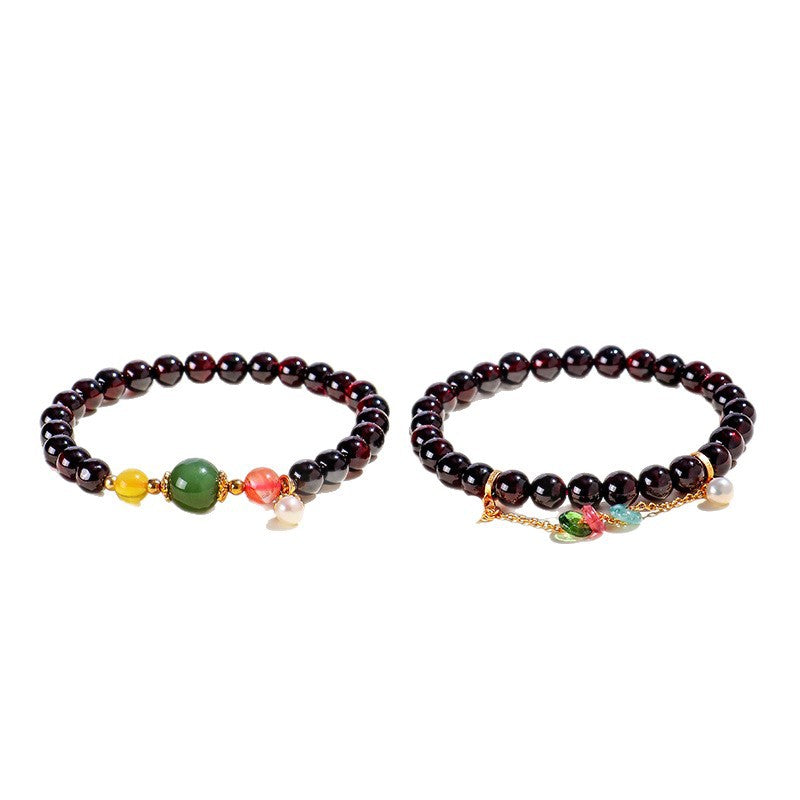 Planderful Fortune's Favor Bracelet – Elegant Garnet and Pearl Design