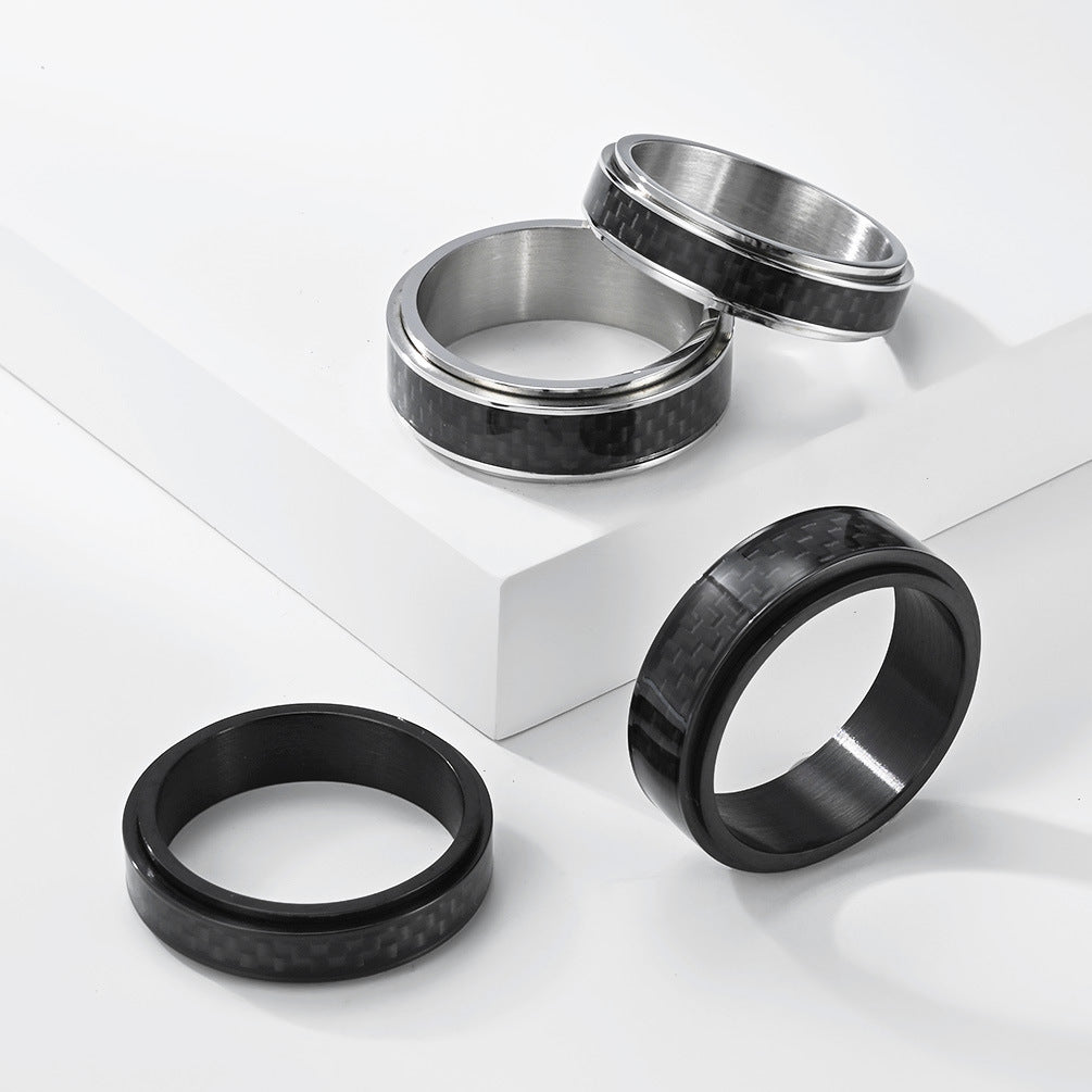 Planderful Everyday Genie Rotating Ring With Carbon Fiber Inlay Titanium Steel Unisex Spinner Ring For Men And Women