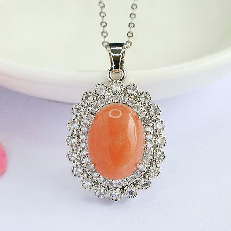 Orange Moonstone Double-Halo Pendant — No Chain
