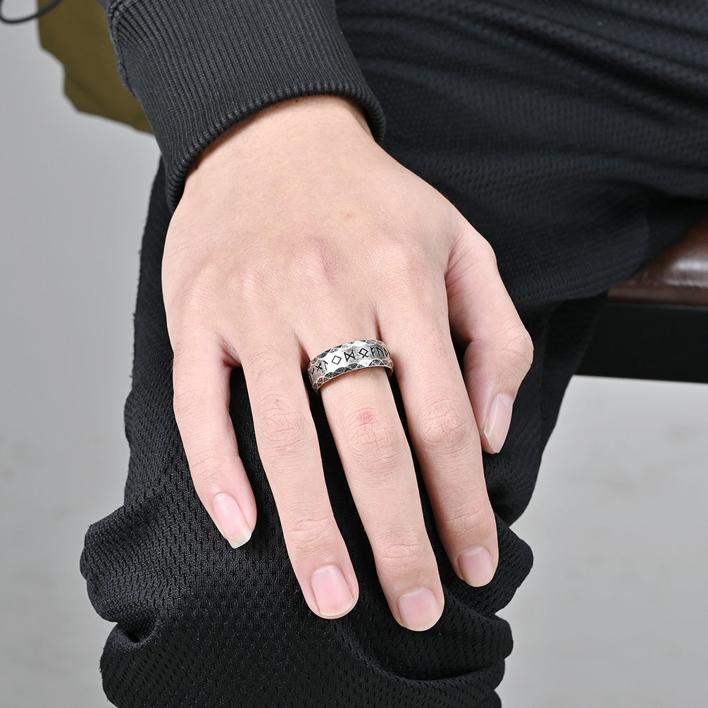 Planderful Viking Ring Nordic Text Titanium Steel For Men Durable Cultural Symbol Ring