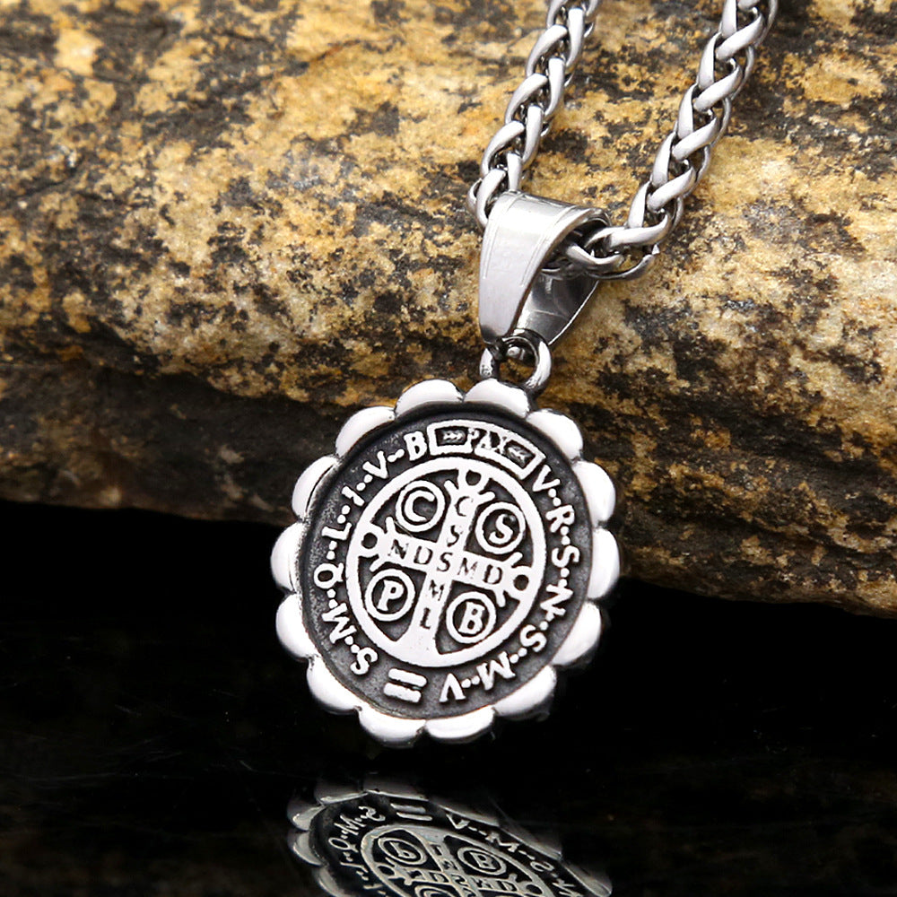 Retro Saint Ben Double-Sided Titanium Steel Pendant Necklace for Men