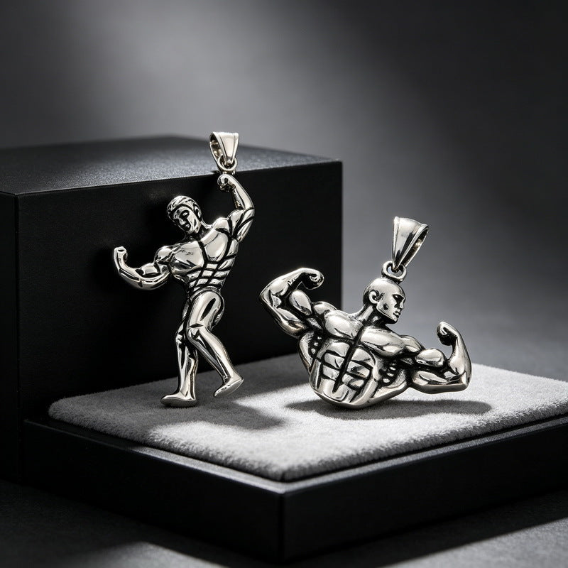 Popular Sports Fitness Muscle Men's Retro Arm Lift Abdominal Muscles Stainless Steel Men's Necklace
