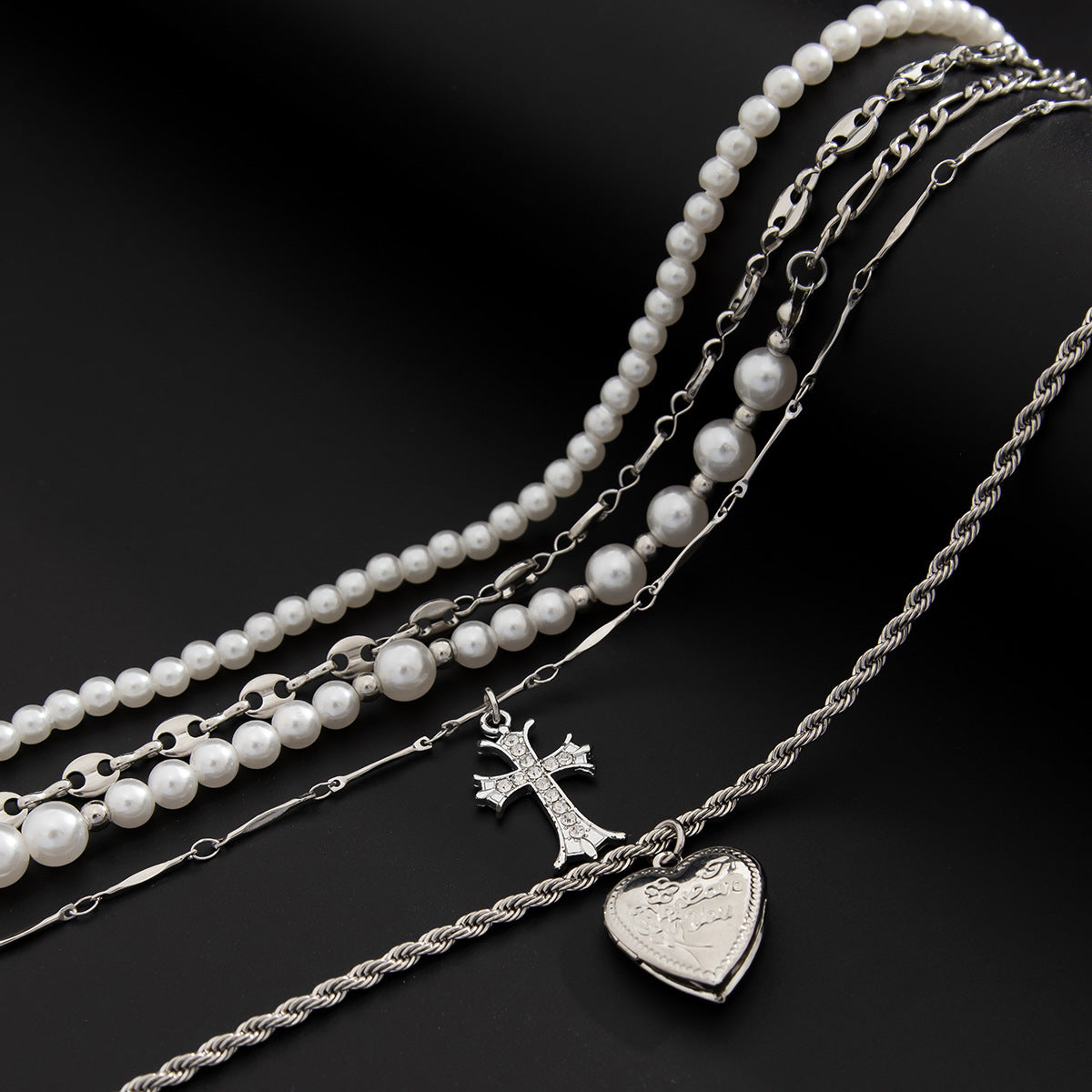 Pearl Cross Heavy Layered Choker
