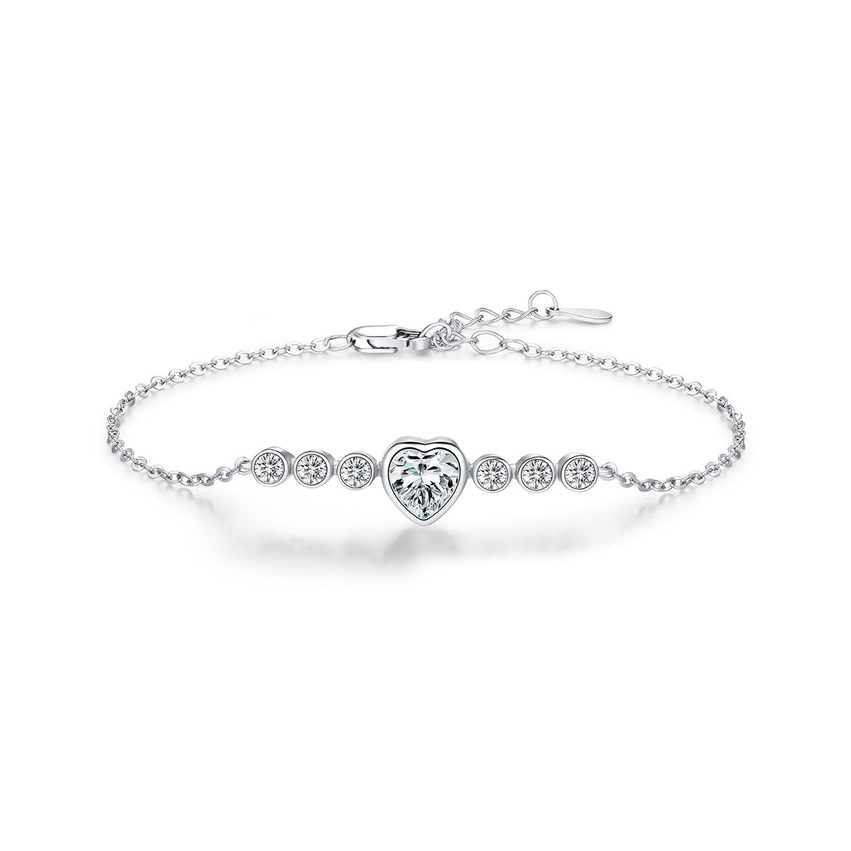 925 Sterling Silver 0.80 ct Heart Moissanite Bracelet