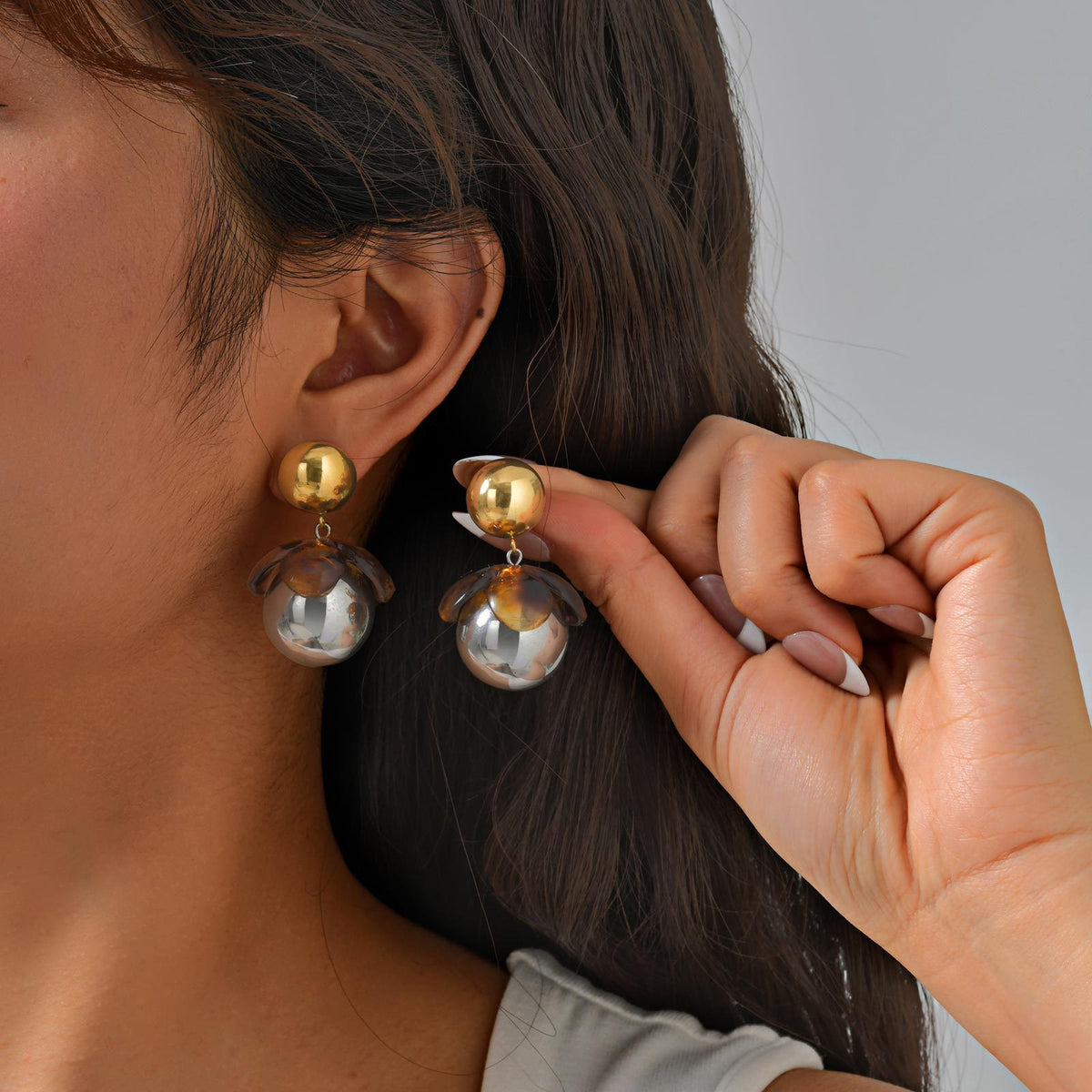 Amber Petal Two-Tone Statement Drop Earrings