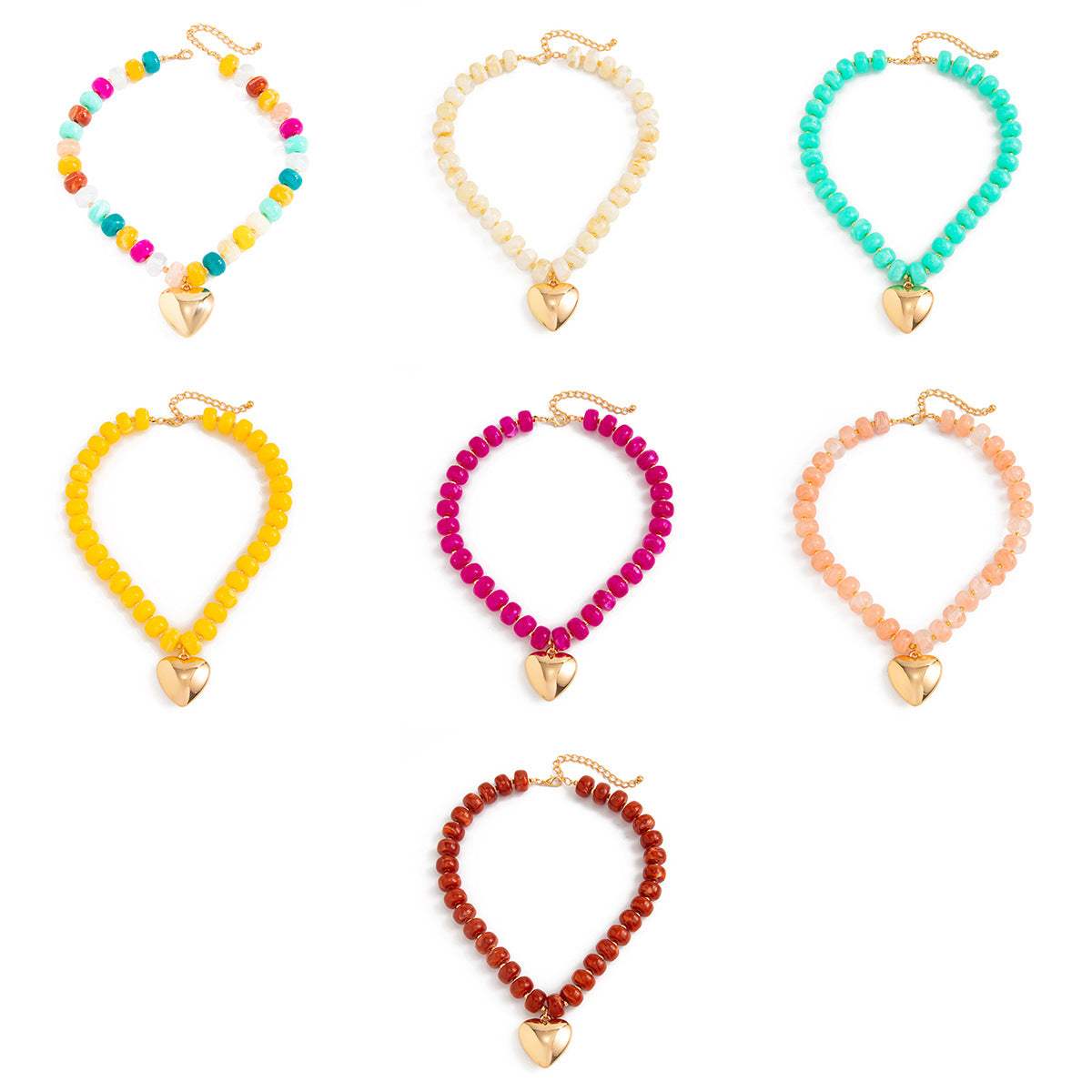Candy-Color Heart Beaded Necklace
