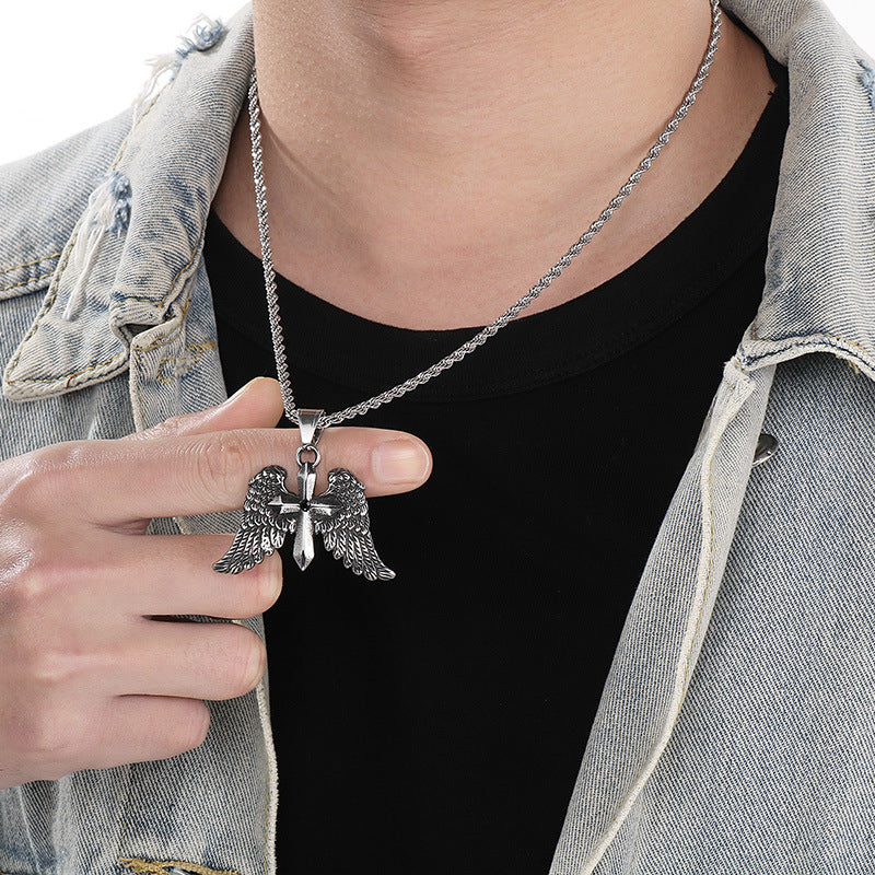 Planderful Zircon Cross Necklace for Men Titanium Steel