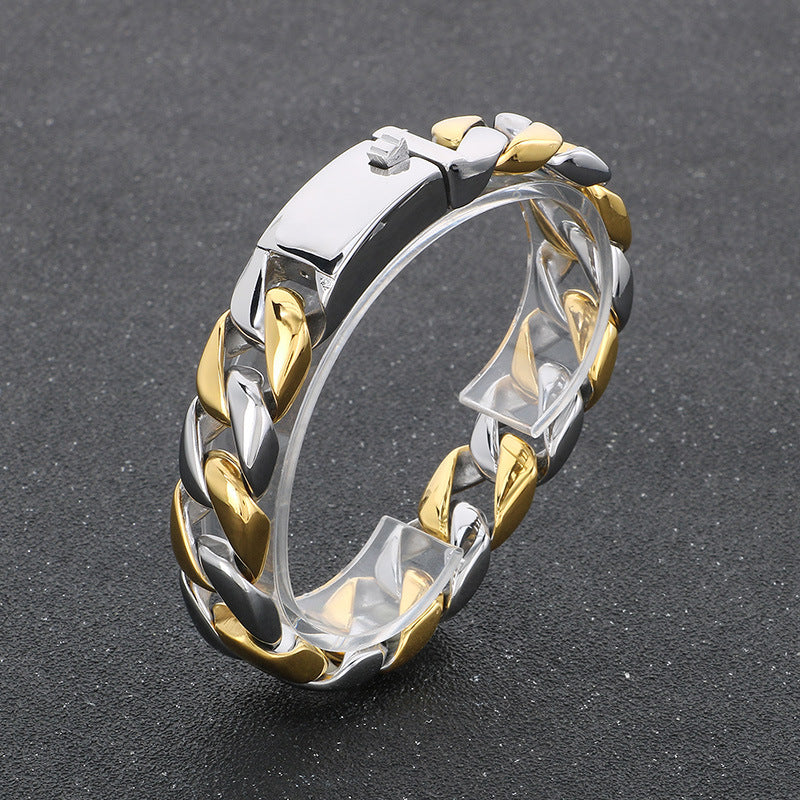 Planderful Mens Titanium Cuban Chain Bracelet Electroplated