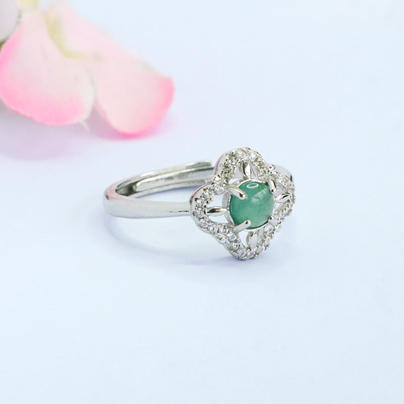 Blue-Water Jadeite Clover Ring
