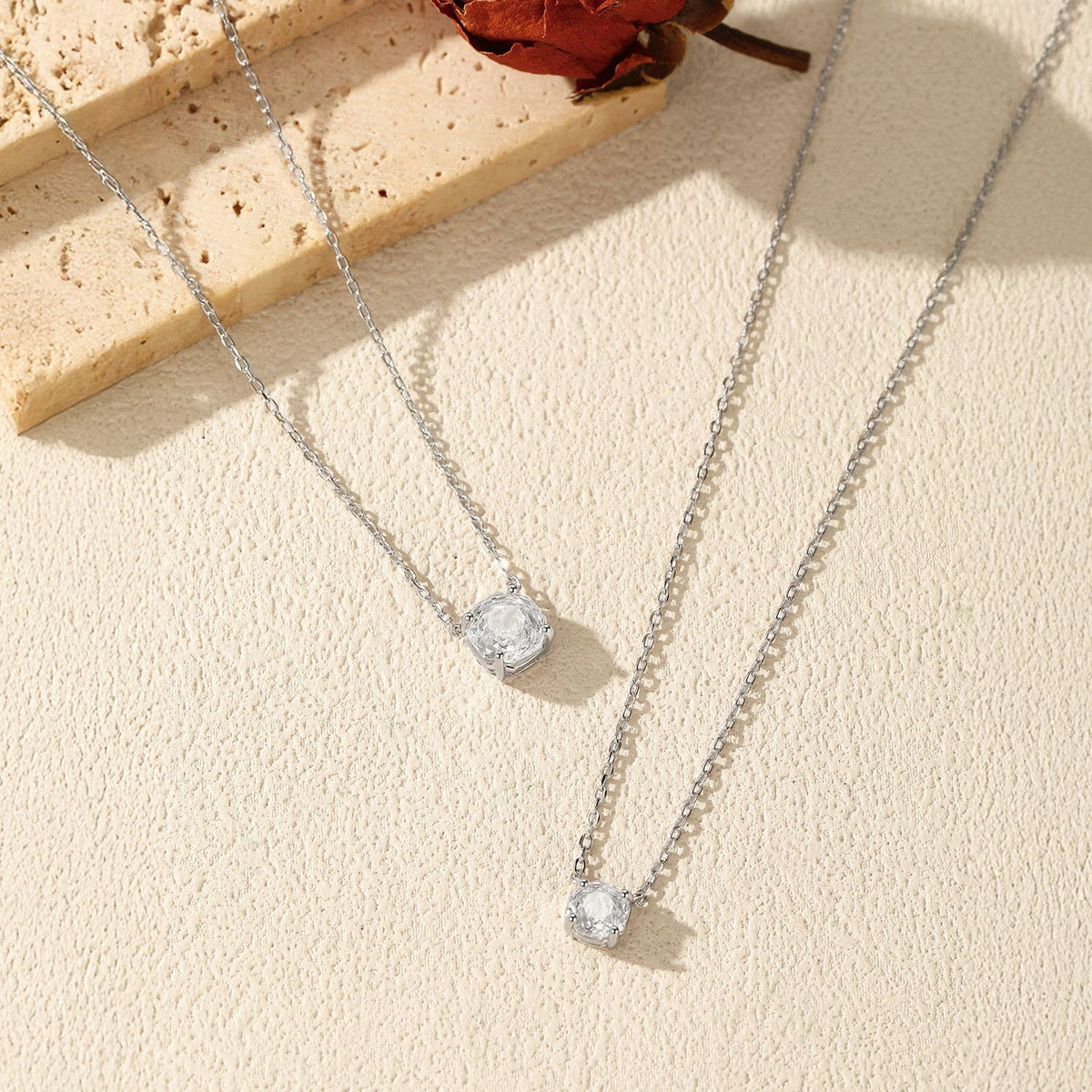 925 Sterling Silver Octagonal Rose-Cut Zircon Solitaire Necklace