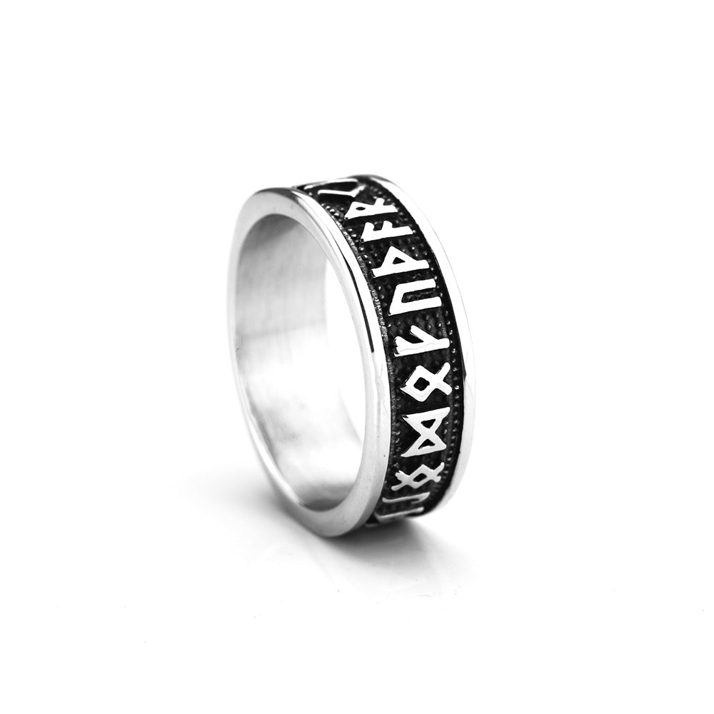 Nordic Vintage Stainless Steel Men's Ring Solid Viking Luhn Rune Ring for Men
