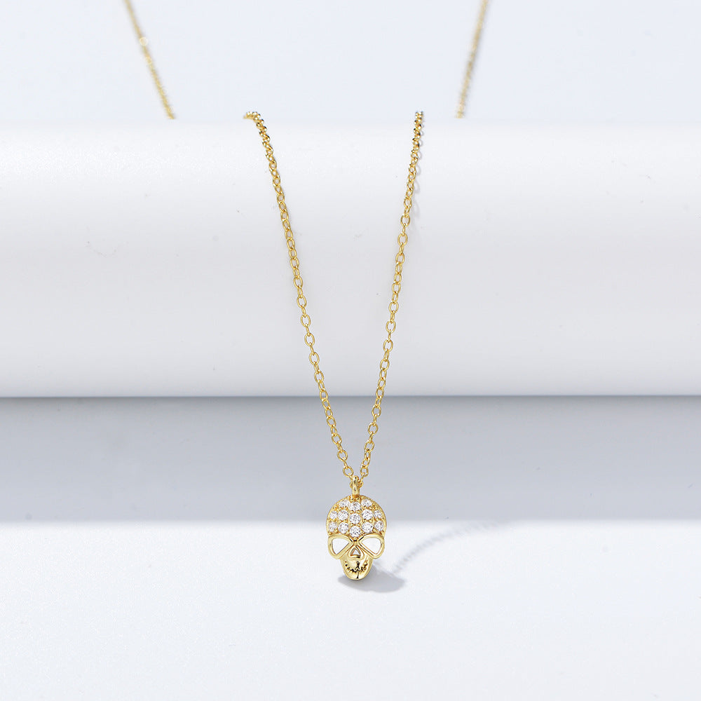 S925 Sterling Silver Zircon Skull Pendant Necklace Hip-Hop Personality Foreign Trade