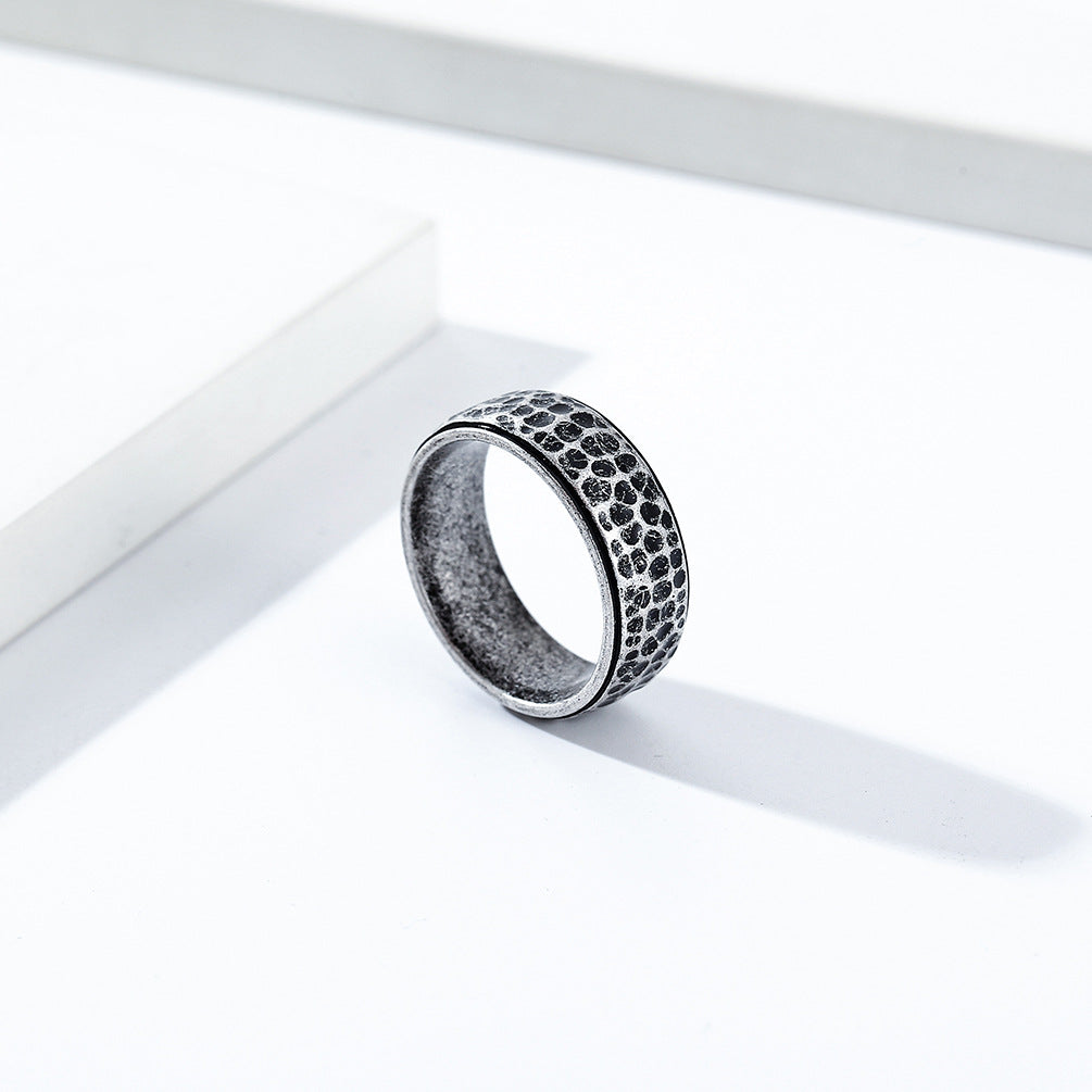 Planderful Unisex Stainless Steel Punk Ring Handmade Moon Pattern Beating Design