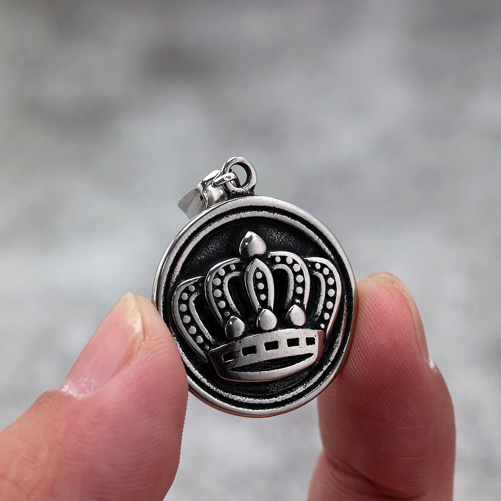 Vintage Crown Stainless Steel Pendant Necklace