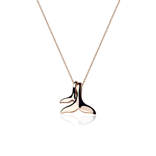 Double Dolphin Tail Pendant Silver Necklace