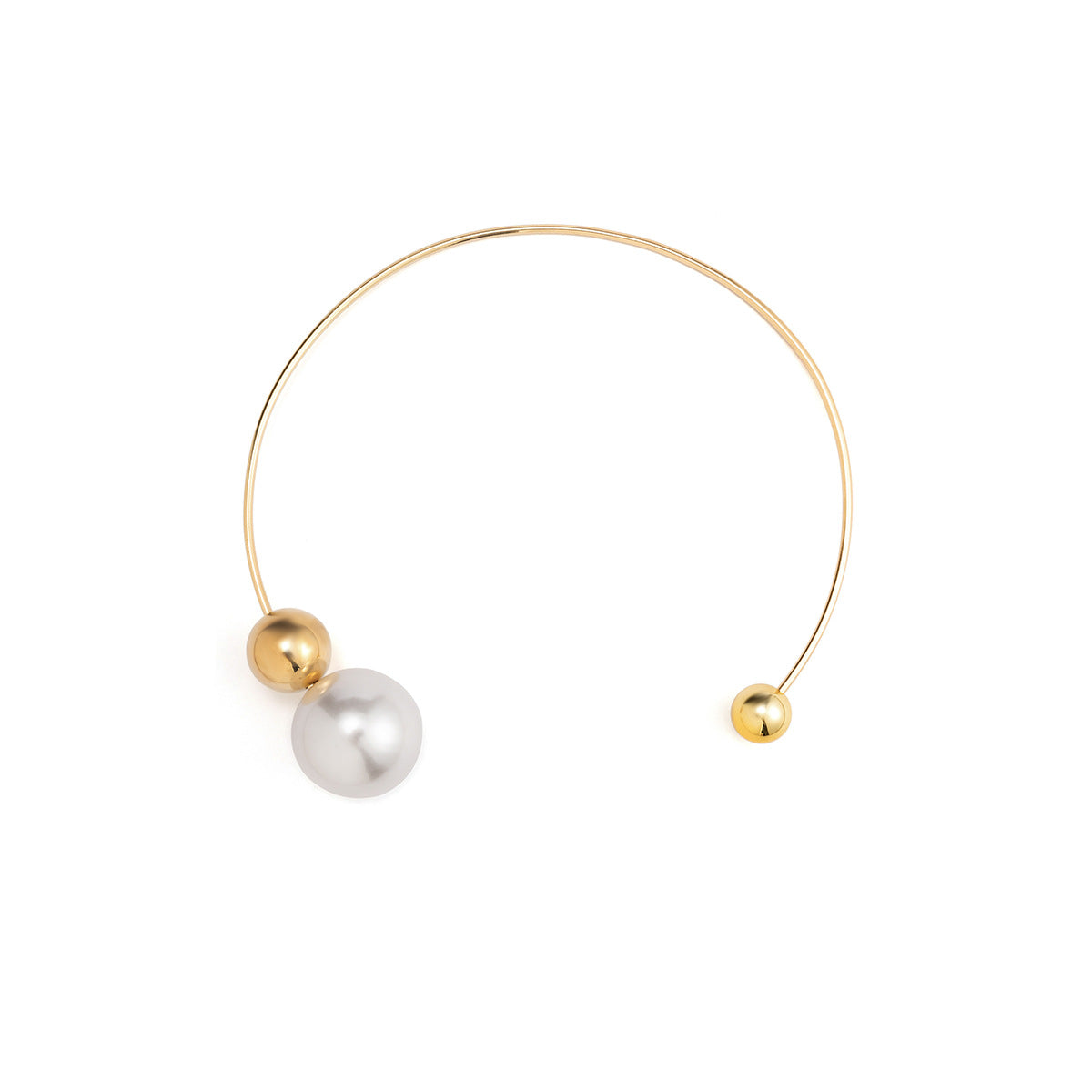 Metal Ring Collar Asymmetric Imitation Pearl Bead Necklace