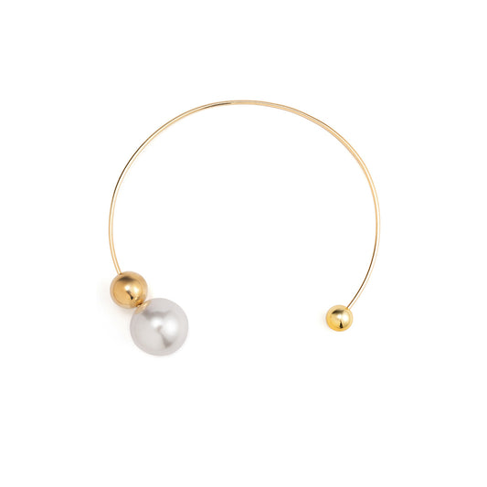 Metal Ring Collar Asymmetric Imitation Pearl Bead Necklace