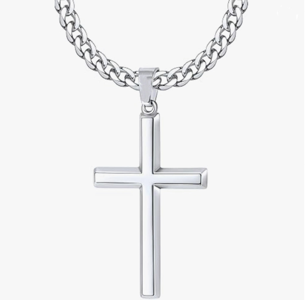Planderful Men Cross Necklace Stainless Steel Cuban Chain Trendy Pendant Jewelry Classic