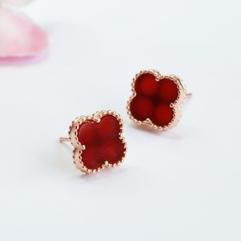 Fortune's Favor Natural Red Agate Silver Earrings