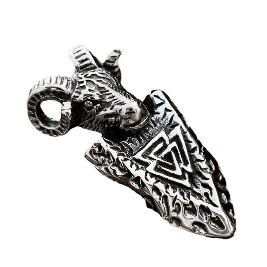Retro Titanium Steel Viking Triangle Rune Pendant for Men - Wholesale European & American Inspired Sheep Head Design