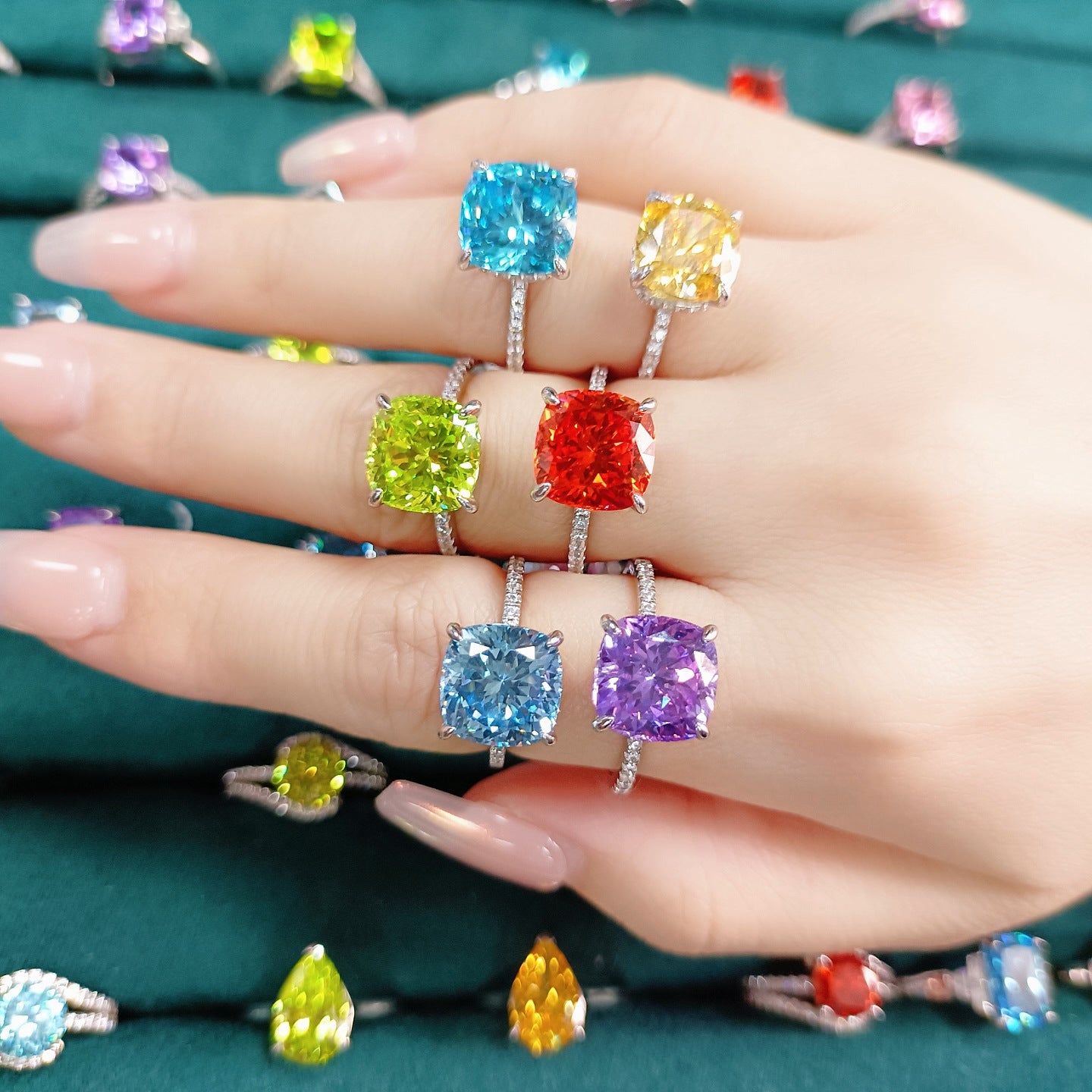 925 Sterling Silver 5ct Flame Ice Flower Cut Water Drop Ring