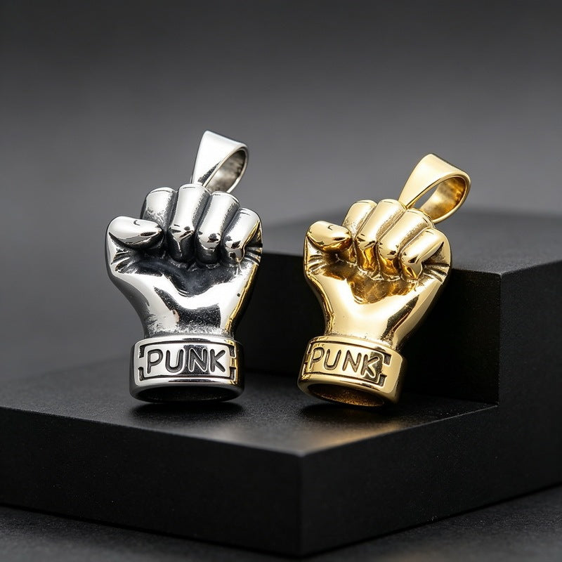 Rock Punk Pendant Three-Dimensional Fist Casting Stainless Steel Men's Pendant Necklace
