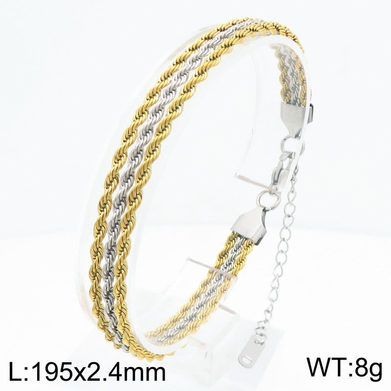 Stainless Steel Design Three-Layer Twist Chain Unisex Bracelet