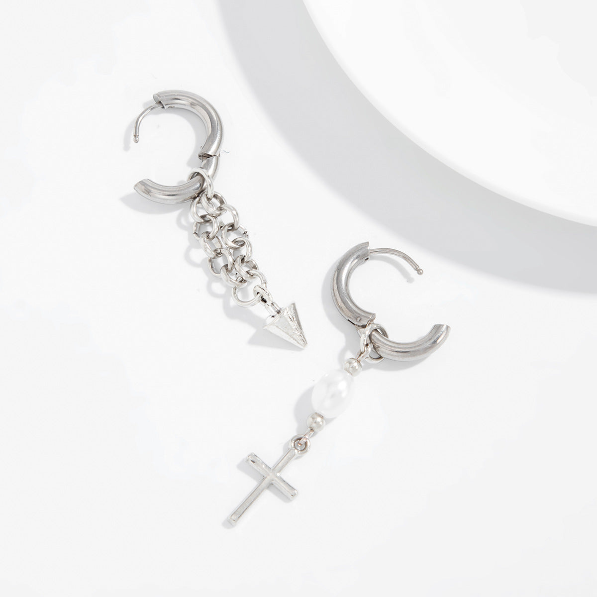 Planderful Pearl Fringed Earrings With Chain Rivet Cross Accent For Fashion Forward Women Statement Ear Jewelry