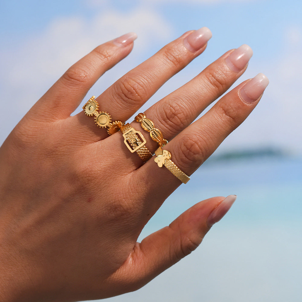 Planderful Geometric Opening Ring For Women Stainless Steel