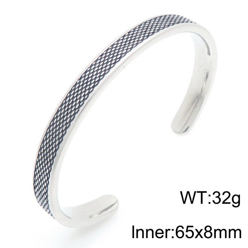 Antique Arrow Open Bracelet – Leaf Pattern Mesh Titanium Steel Men's Bracelet