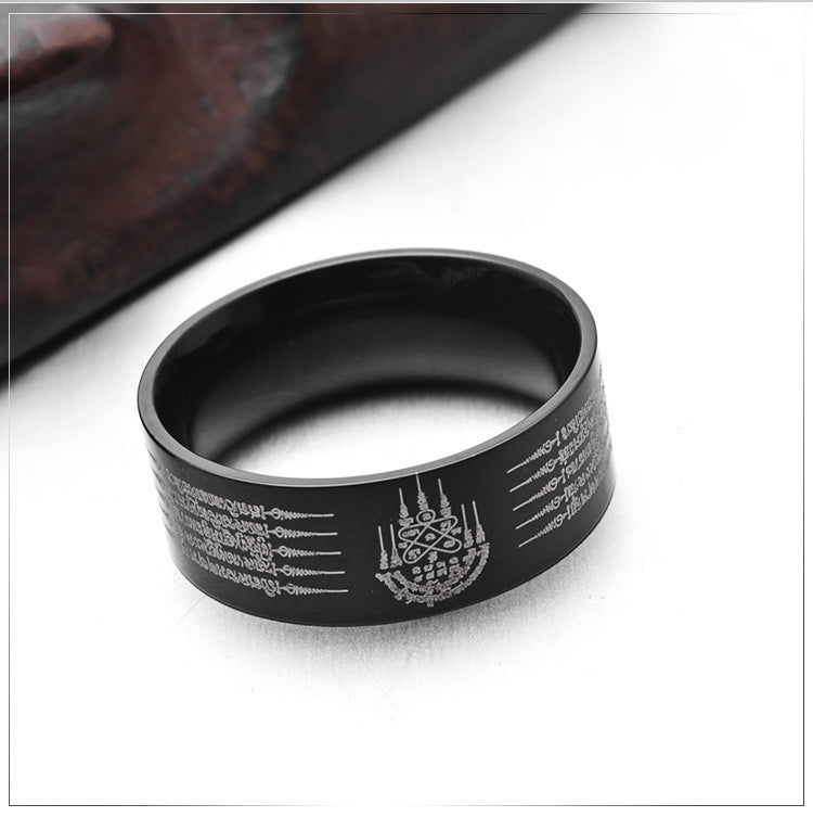 Five Scriptures Titanium Steel Ring with Diamond Rune for Men