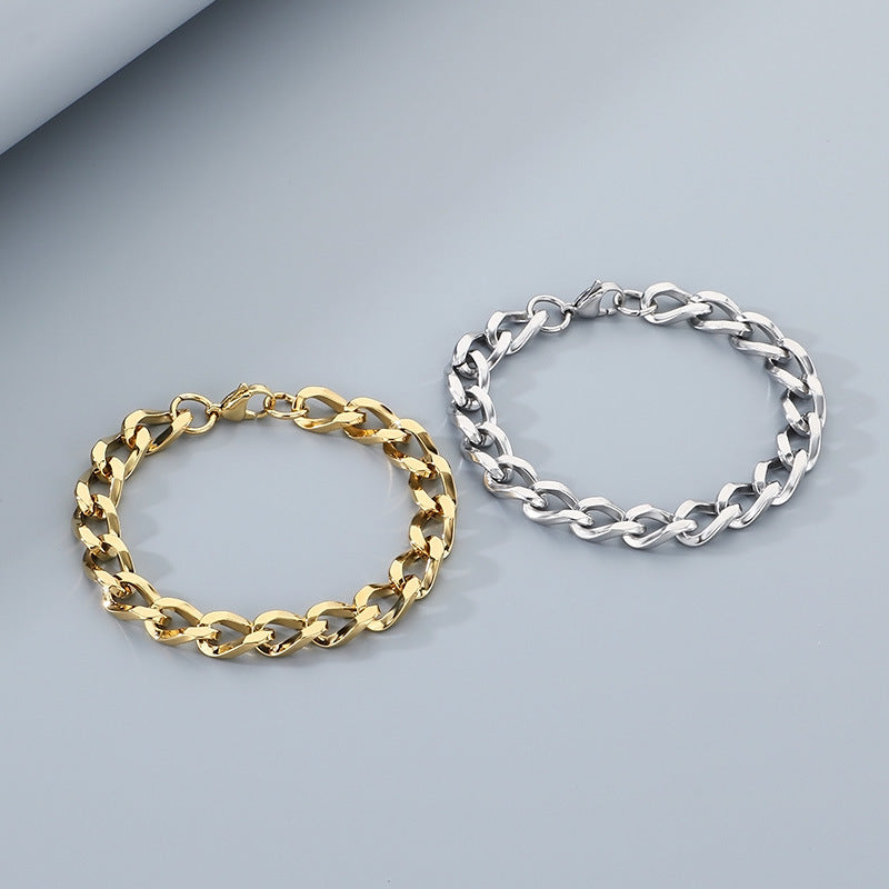 Planderful Unisex Titanium Cuban Bracelet 18K Gold Plated