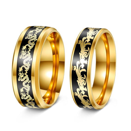 Planderful Everyday Genie Gold Plated Dragon Phoenix Couple Ring Unisex Wedding Band For Couples Size 6 To 12