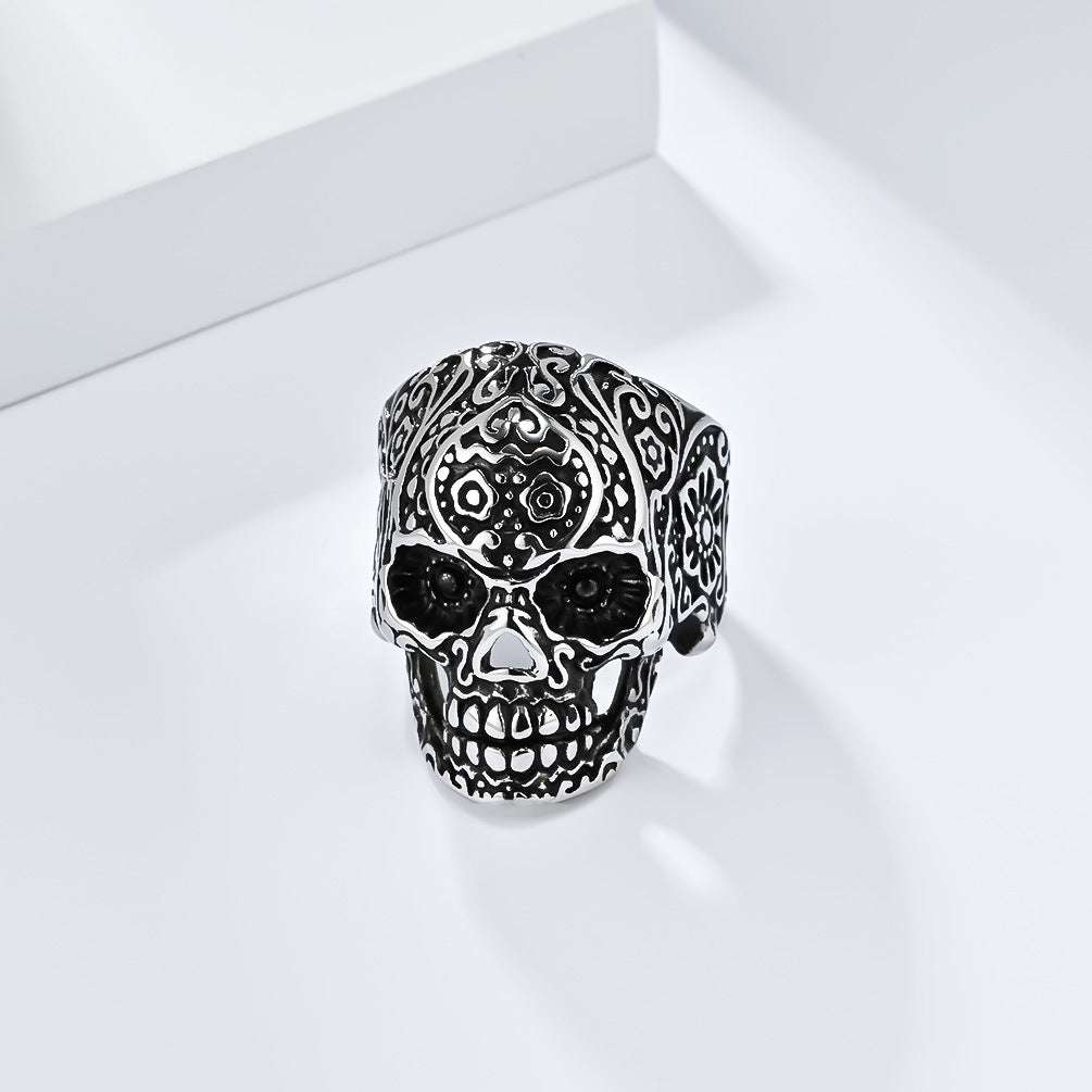 Planderful Skull Ring For Men Titanium Steel Bold Gothic Dark Style Statement Jewelry
