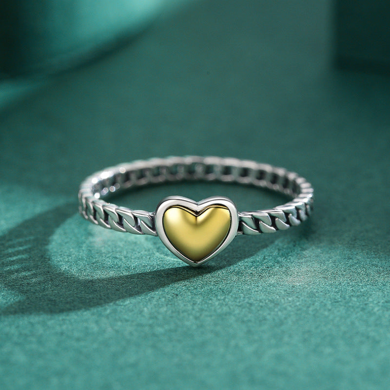 Niche Design Heart-Shaped Sterling Silver Love Ring