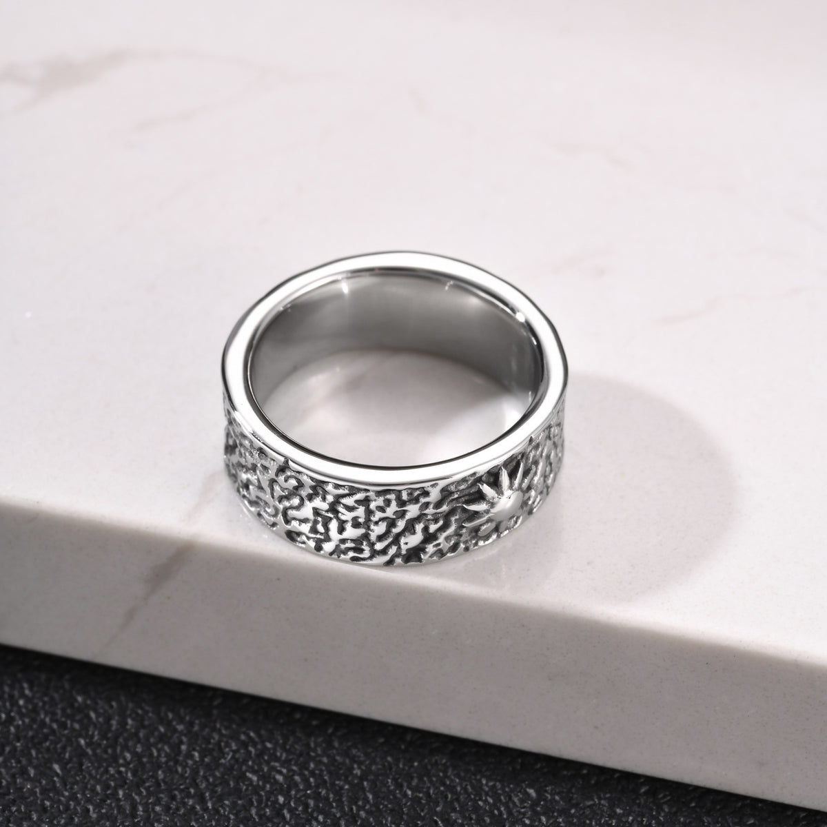 Concave-Convex Stainless Steel Sun Moon 8mm Ring