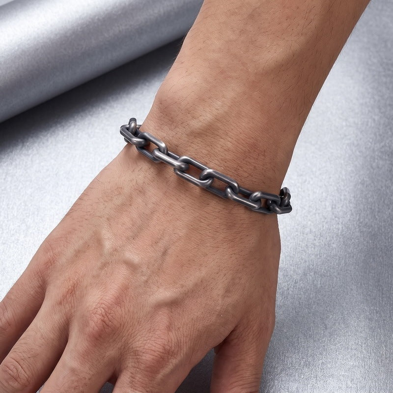 Punk Trimmed O-Chain 8mm Plain Chain Stainless Steel Men's Bracelet