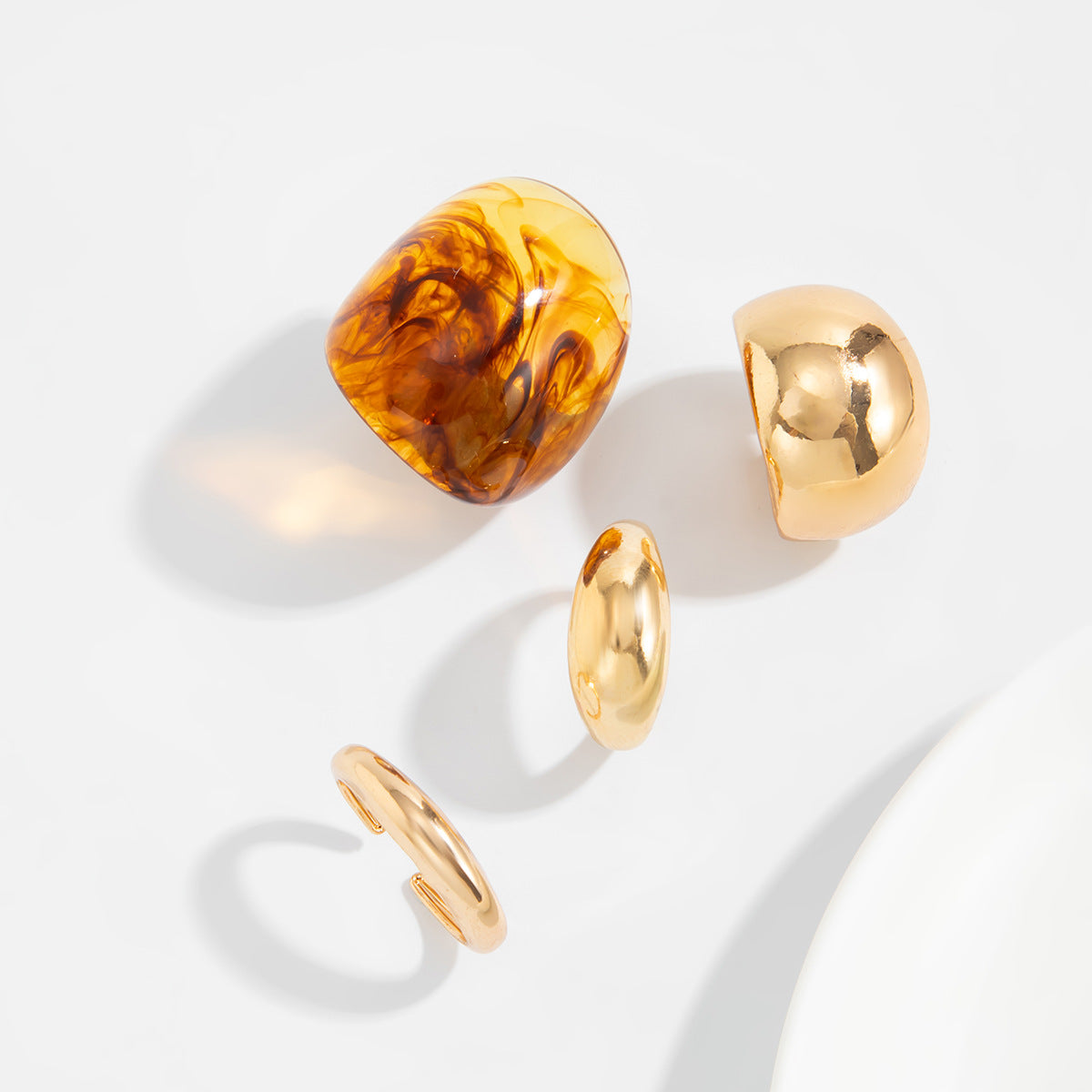 Planderful Geometric Landscape Ring Set With Resin Inlay Vienna Verve Collection Statement Jewelry For Women