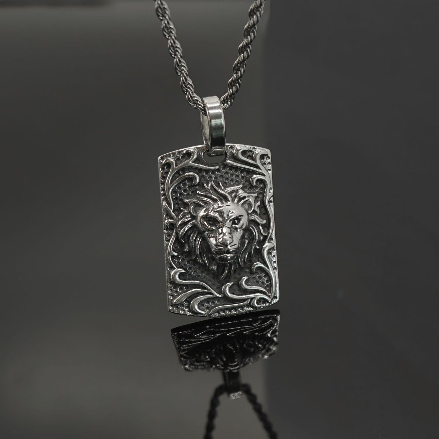 Steel Necklace - Statement Lion Head Pendant