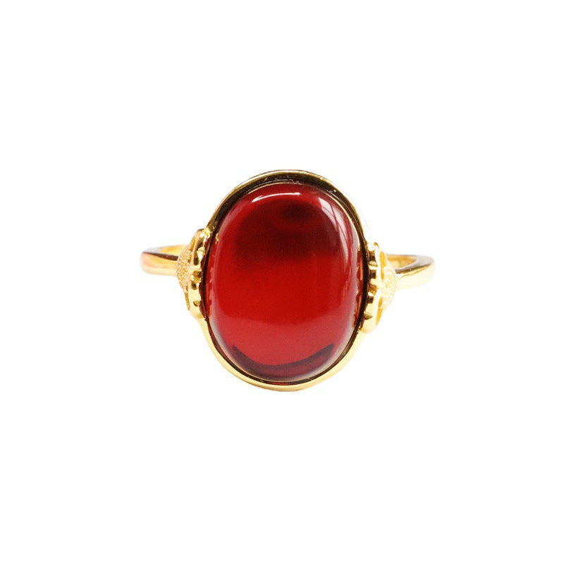 Sterling Silver Oval Beeswax Amber Ruyi Ring - Fortune's Favor