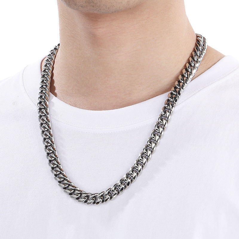 Planderful Cuban Chain Bracelet Men Bold Glossy 12mm Steel