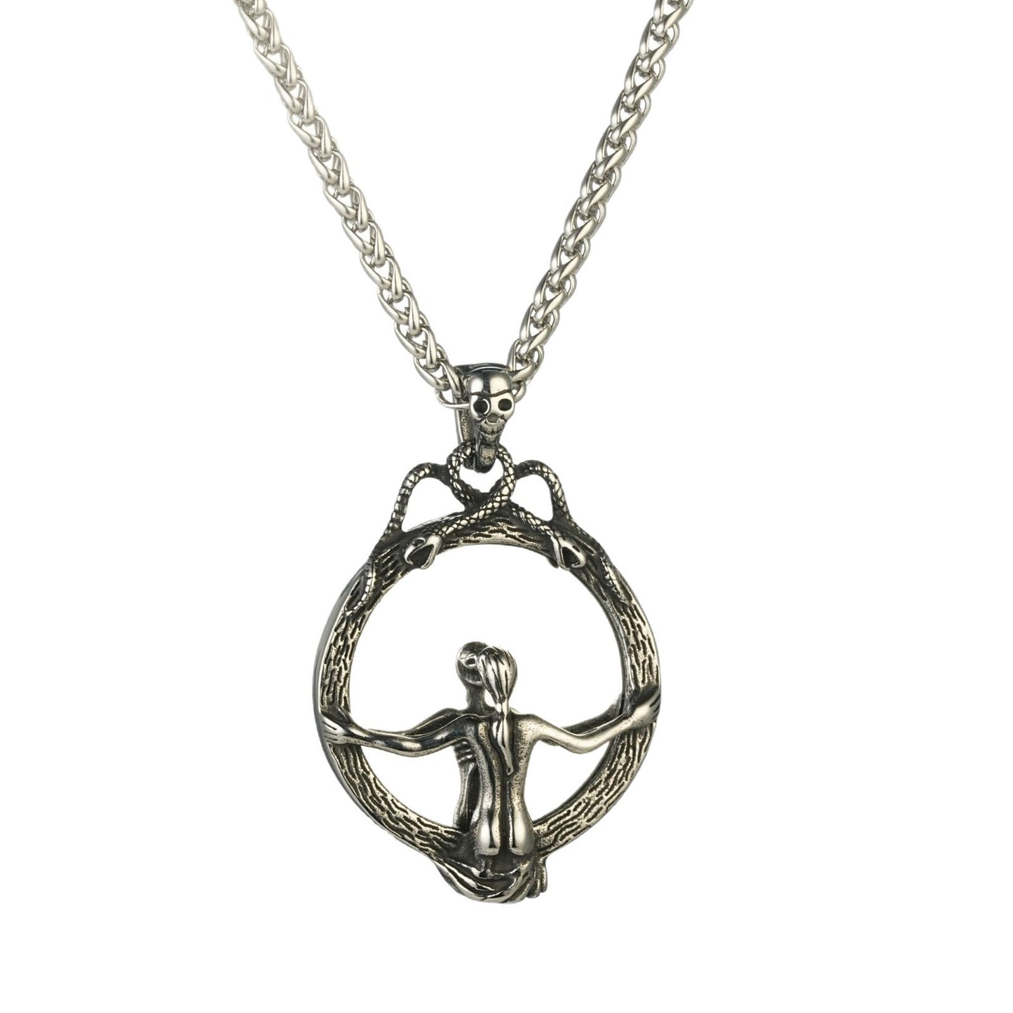 Planderful Bold Stainless Steel Skull Mirror Pendant Necklace Unisex Punk Jewelry Gift For Him And Her