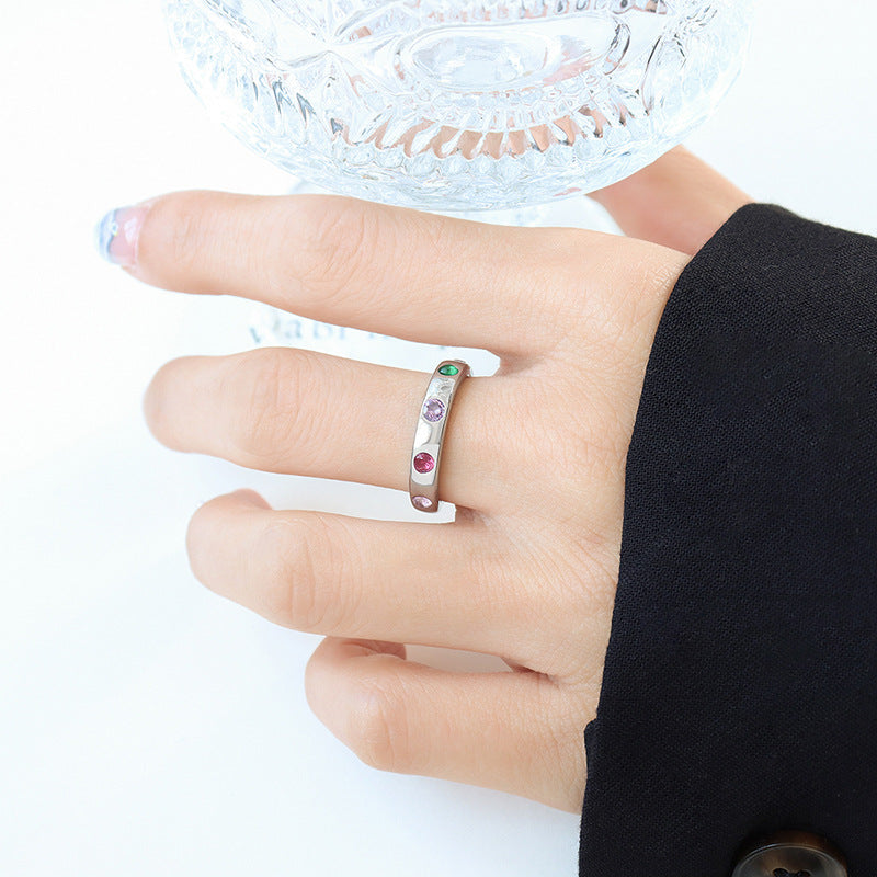 Colorful Zircon Open Index Finger Ring with Unique Korean-Inspired Design
