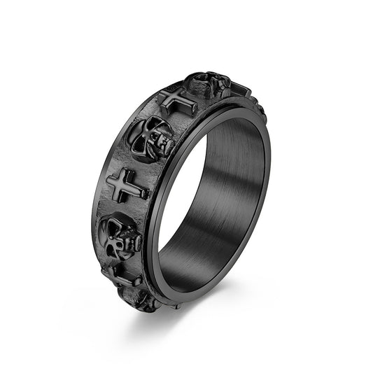 Planderful Punk Skull Cross Ring Rotatable Decompression Jewelry For Edgy Fashion Lovers