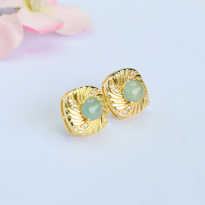 Blue-Water Jadeite Ripple Stud Earrings