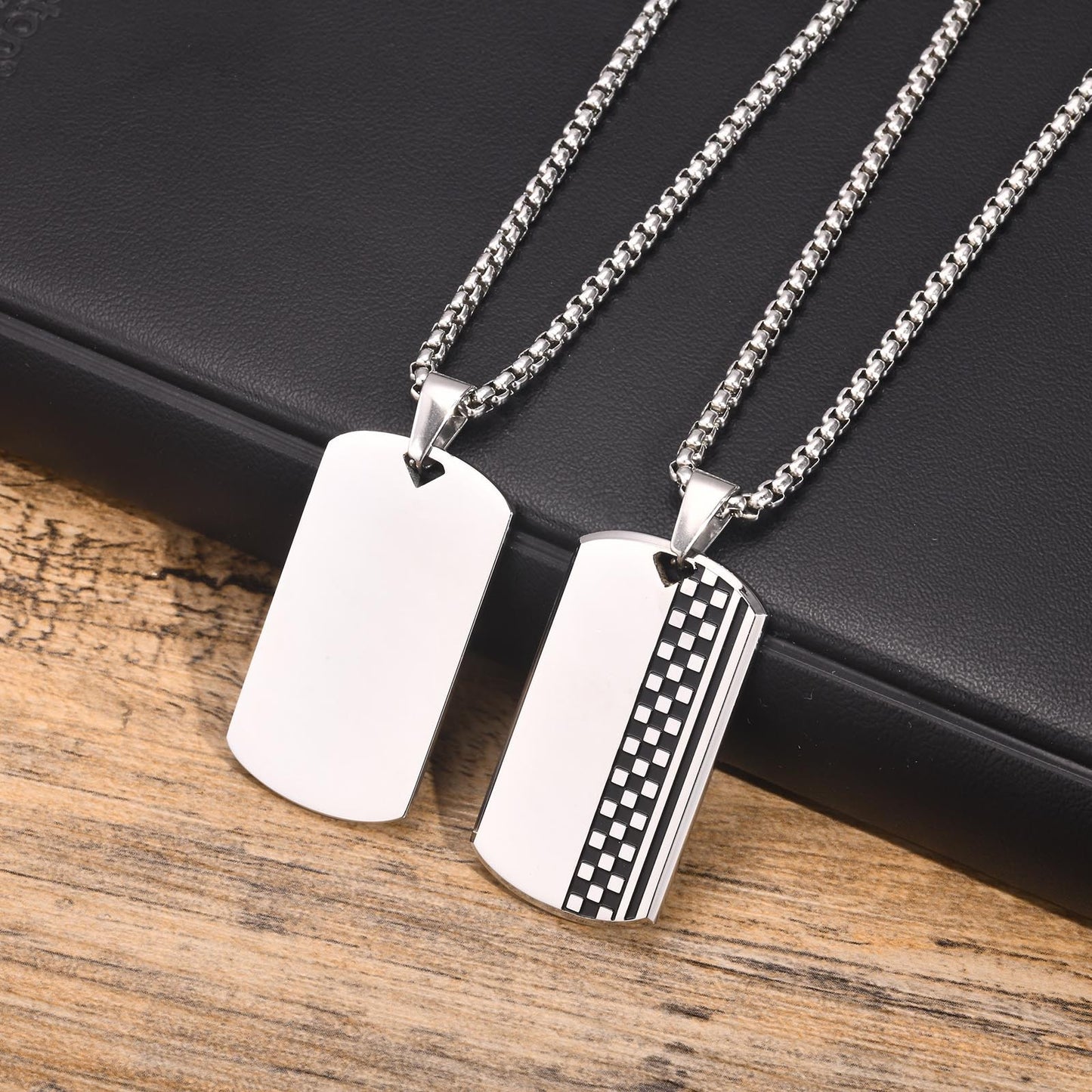 Necklaces Stainless Steel Checkerboard Dog Pendant Steel Necklace Men's Jewelry
