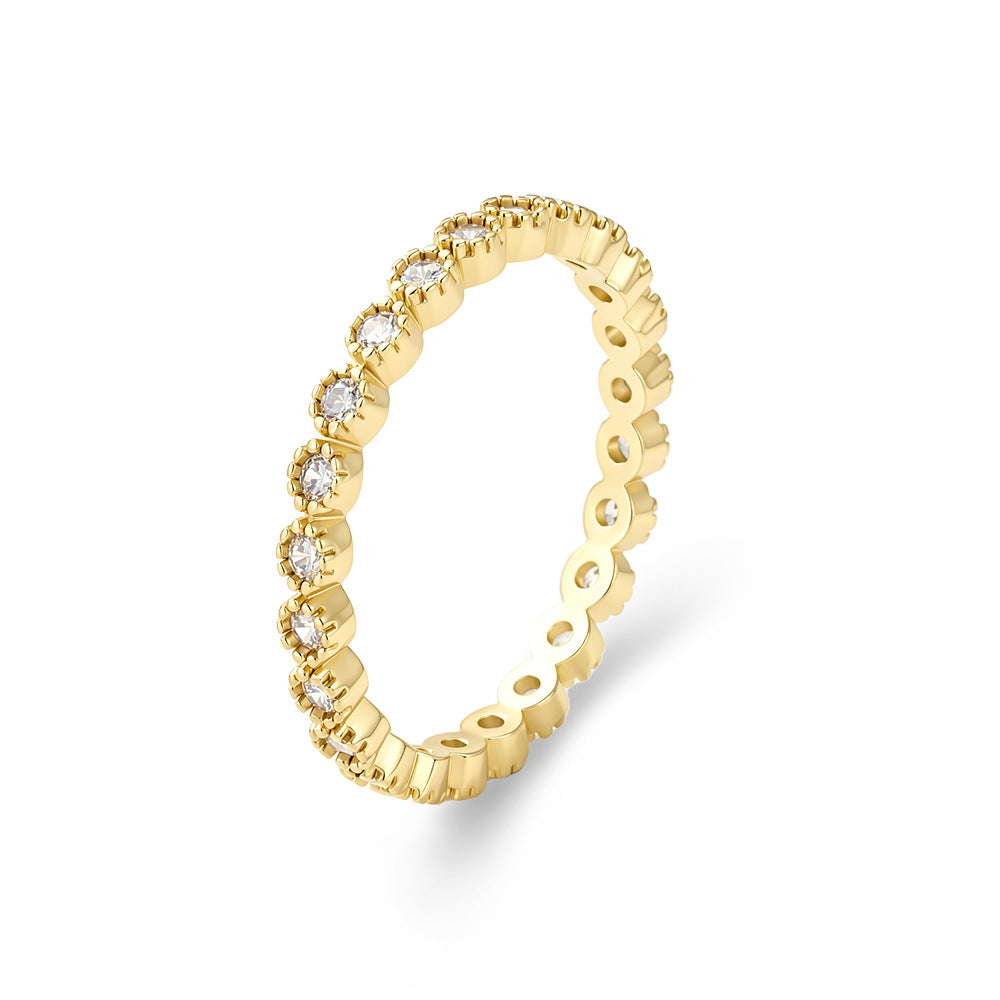 Micro-Inlaid Zircon Stacked With Ring S925 Sterling Silver Geometric Round Full Zircon Ring