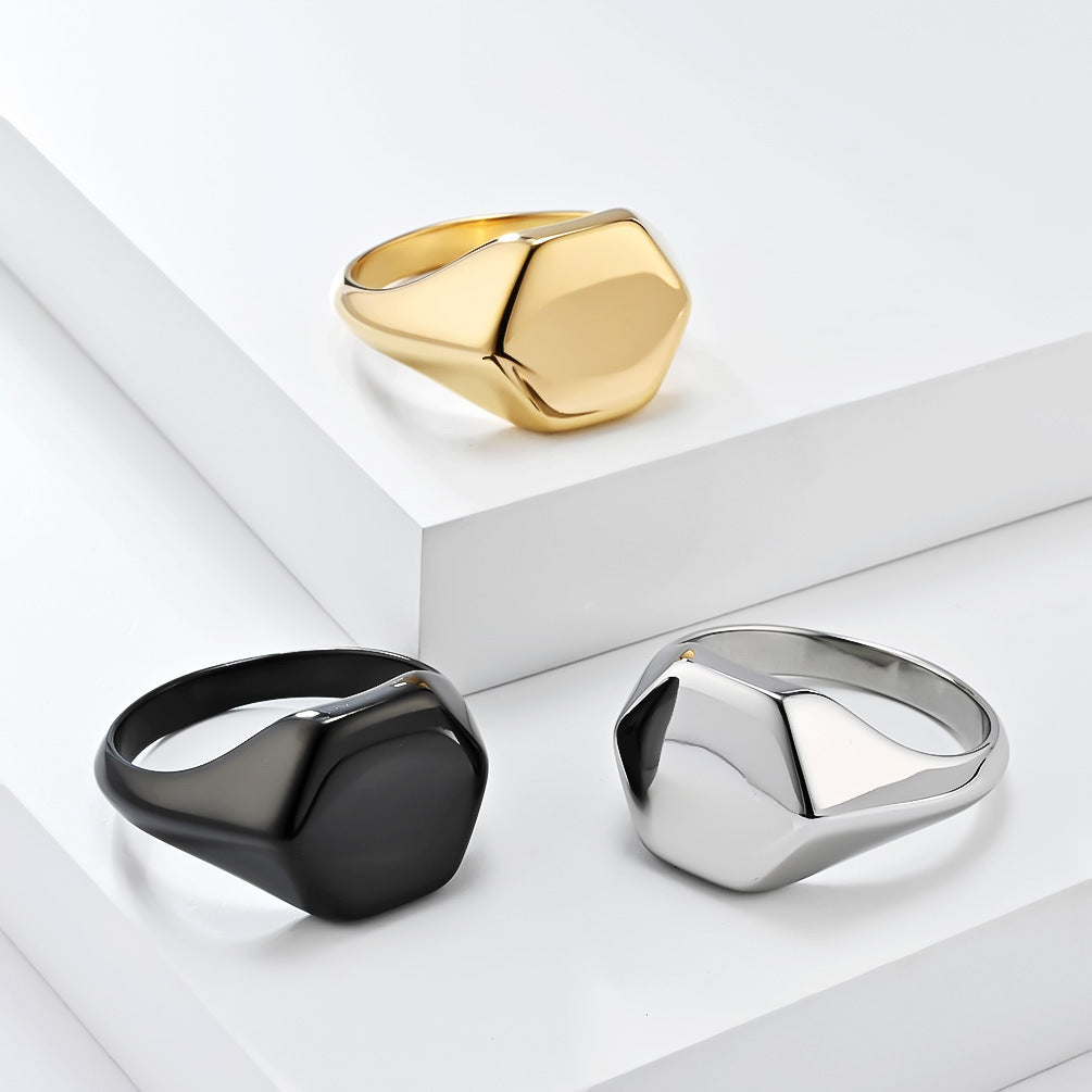INS Cold Neutral Wind Hexagonal Seal Titanium Steel Ring